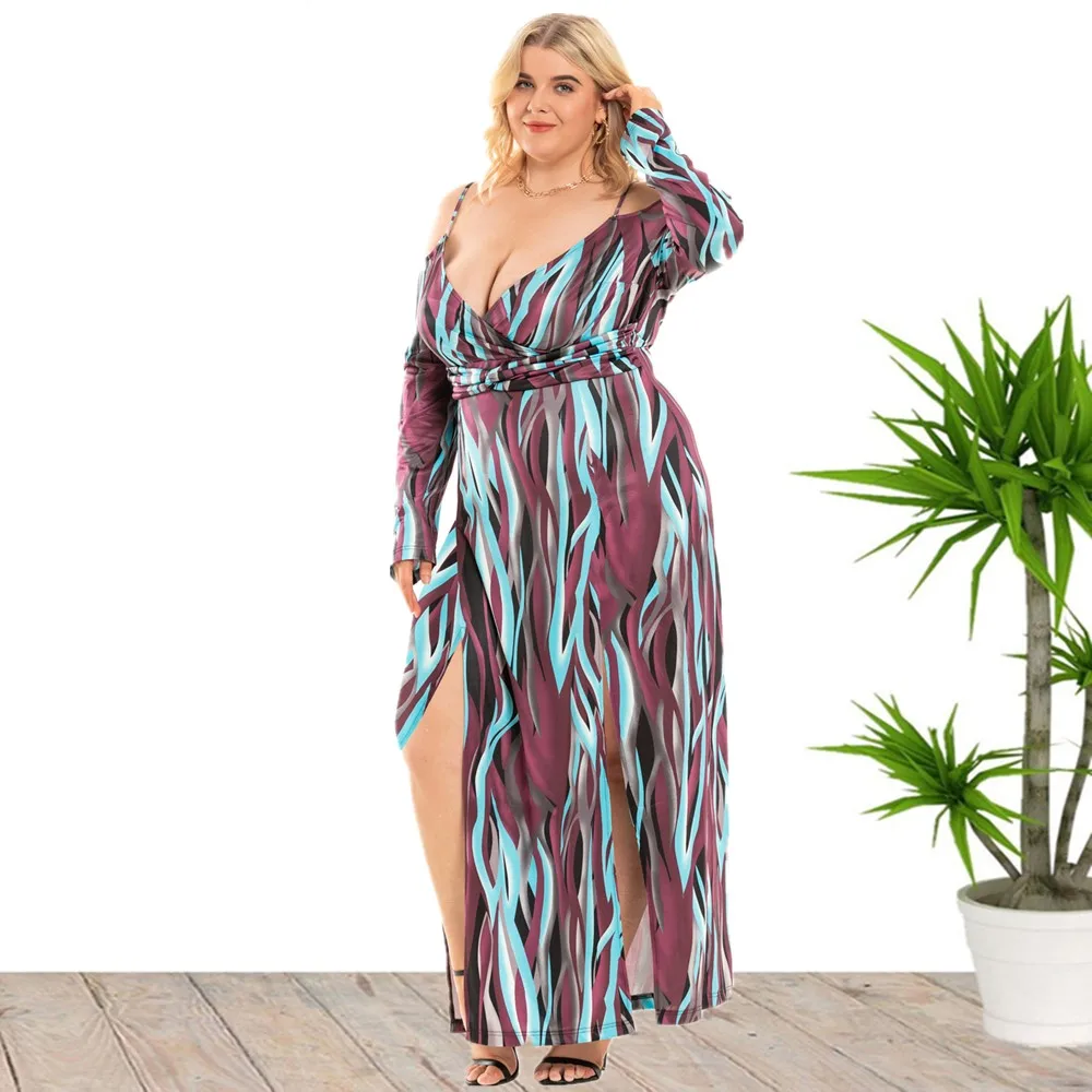 

Curve Long Sleeve Floral Print Plus Size Maxi Long Autumn Dress For Women