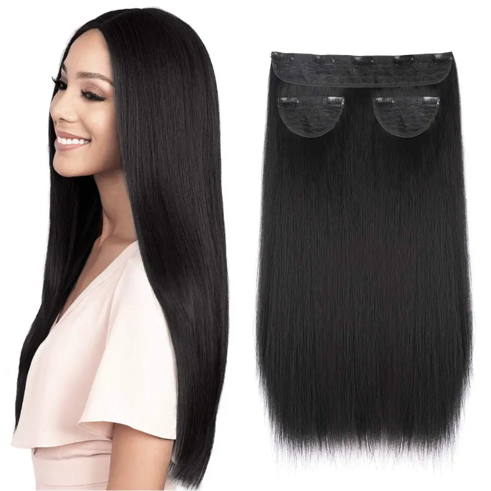 

Wavy Long Hair Extensions Clips in Synthetic Hair Extensions for Women 20inch Full Head Set Thick Synthetic Hairpieces 260g