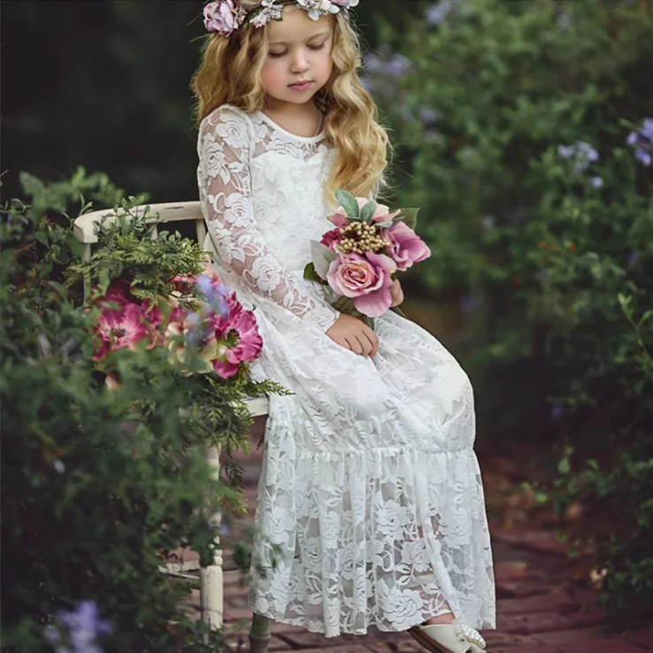 

Lace embroidery fresh-looking dress bow-tie fairy dress for baby girl, White black or oem