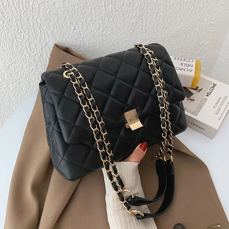 

2021 Trendy Fashion Diamond Lattice PU Leather Chain Shoulder Purses and Handbags Ladies Hand Bag