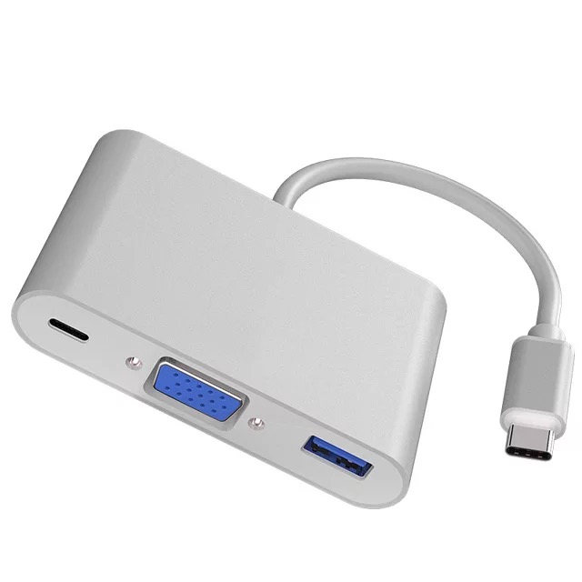 

Vstar USB 3.0 Type C to VGA Adapter USB Hubs Chromebook Laptop USB C Converter 3 in 1 with PD Charging Port for Apple Macbook, Siliver/grey