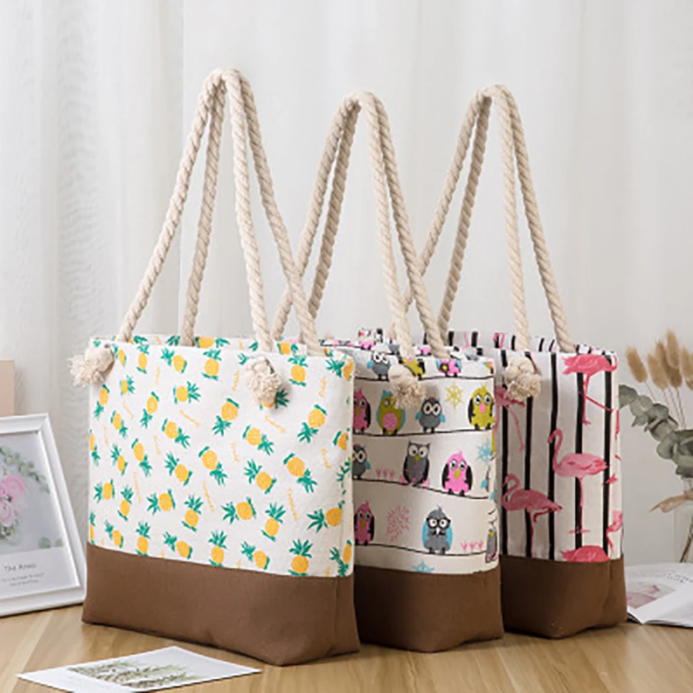 

Eco Friendly Carry Shopping Bag for Gift New Arrival Natural Printed Canvas Tote Beach Bag with Cotton Rope Handles, Printing, or customized