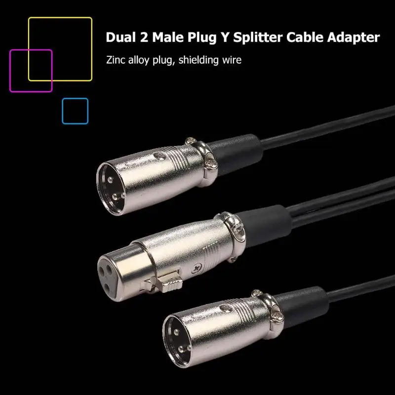 XLR 3pin 1 female plug to 2 male jack Y SPLITTER miccable adaptor audio spiral cable with double shielded microphone CANNON - ANKUX.COM