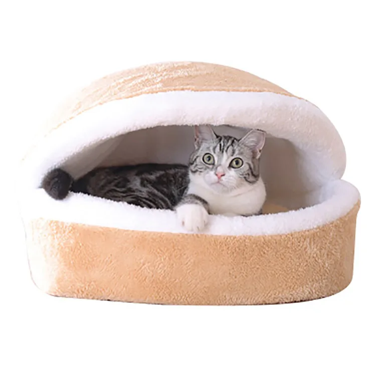

New Product Stimulation Hamburger Soft Pet Dog House Indoor Warm Pet Bed, Beige