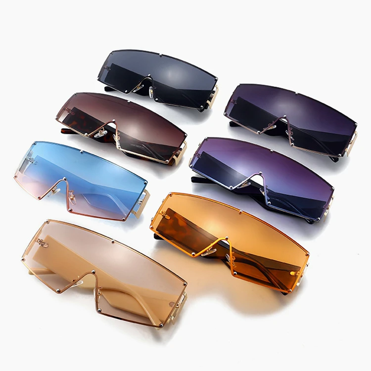 

Luxury women sunglasses 2021 rimless occhiali da sole one-piece lens oversized eyeglasses frames metal sun glasses, Mixed color