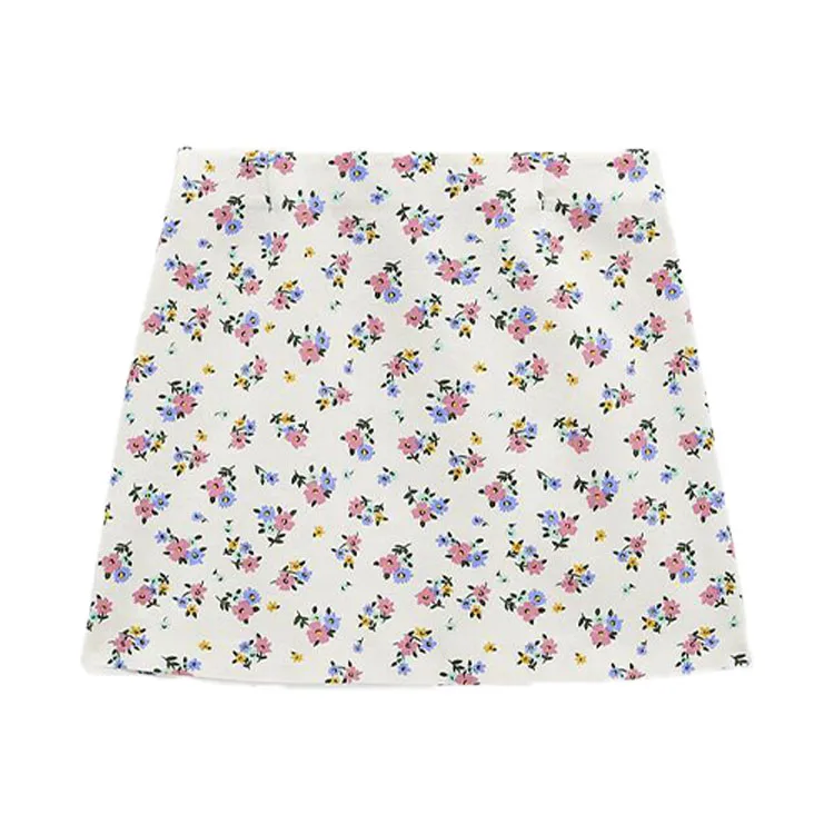 

Bmurhmza2021 summer new fashion versatile sweet casual linen flower print high waist hip split Mini Skirt, Multi color