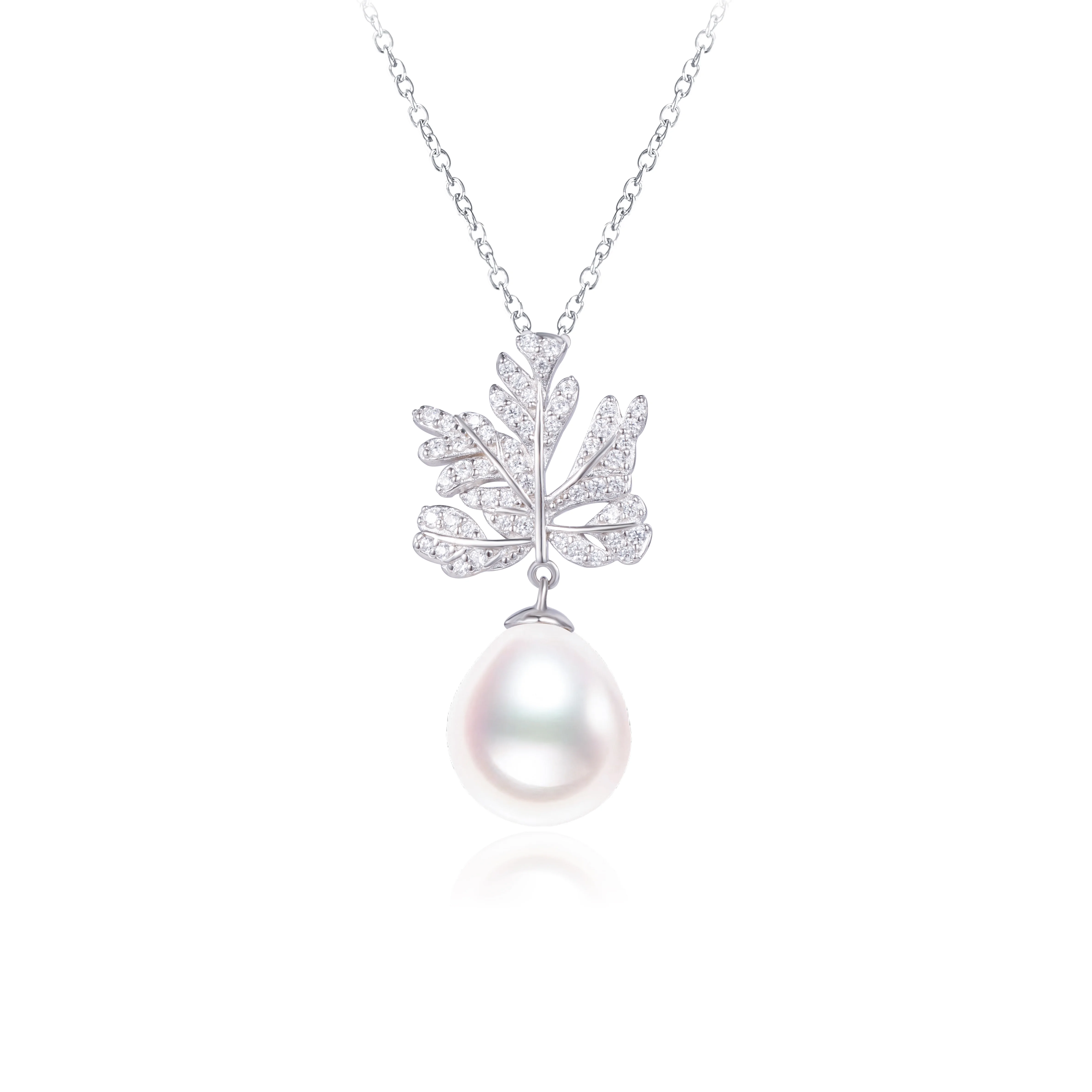 

Good Quality S925 Silver Hot Selling Women Maple leaf Pearls Pendant Natural Pearl Necklace Jewelry, White