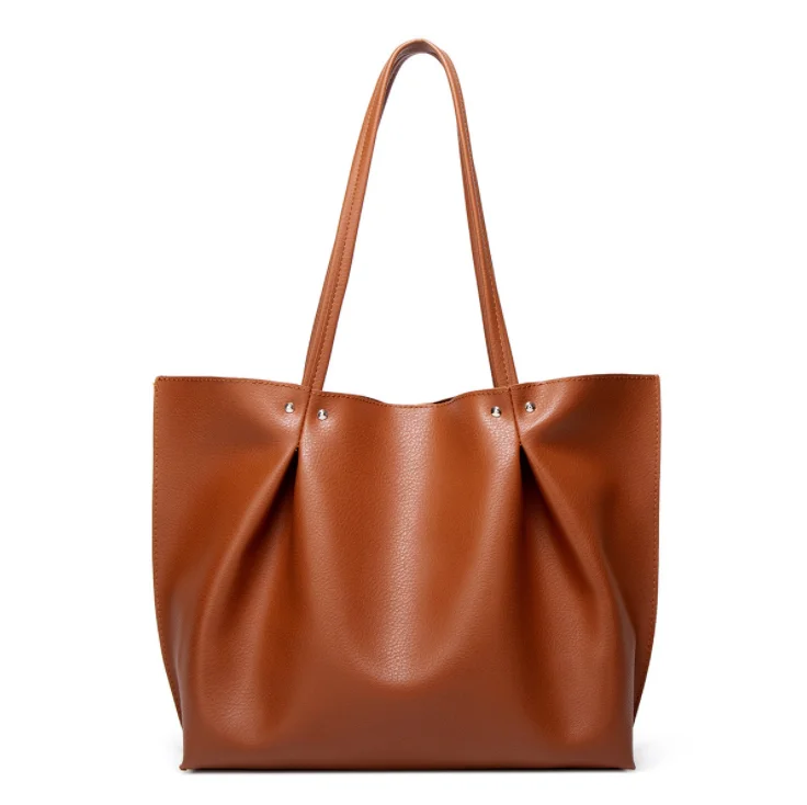 

2020 New Fashion Office Ladies Solid Color Large Capacity PU Leather Shoulder Tote Bags Handbags For Women, As pics