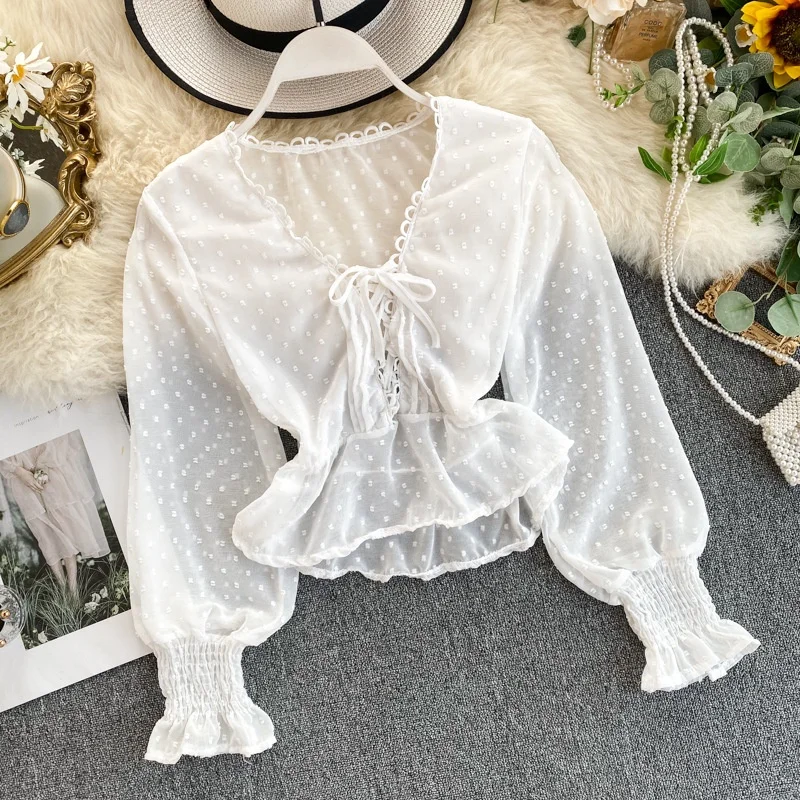 

B62783A chiffon shirt women autumn clothing 2020 new style wave point shirt