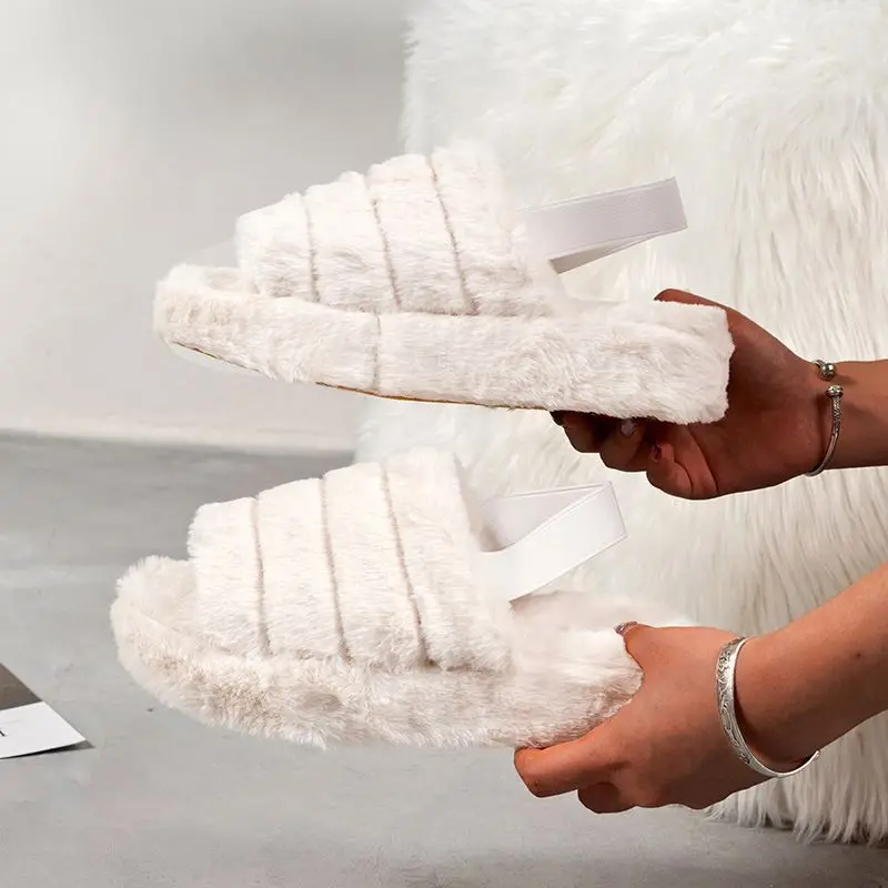 

Myseker Stylish Custom Impression Fur Platform Wedge Slipper Women Yellow Uggs Furry Slippers 2020 Design Fur Slides