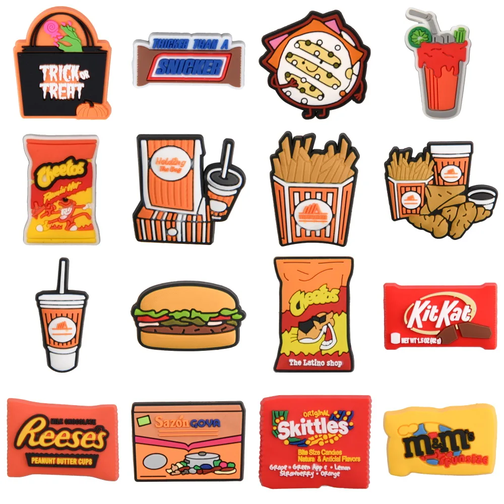 

Amazon Hot Sell Classic 2D Food Shoe Charms for Clog Custom Plastic Candy Croc Charms for Wristband Gift Decoration by DHL/Fedex