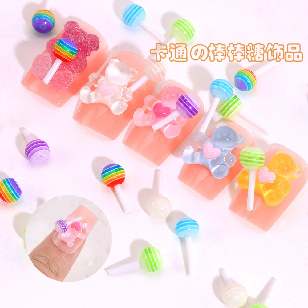 

30Pcs/pack Mixed Color Jelly Lollipop Nail Charms Rainbow Cute Candy Nail Art Decorations 3D Cartoon DIY Manicure Accessories