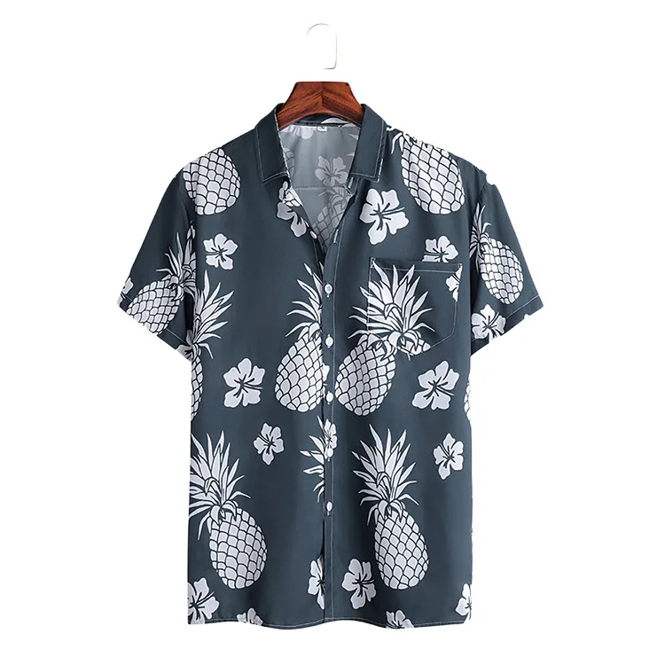 

2022 summer new casual loose lapel pineapple print men's short shirt