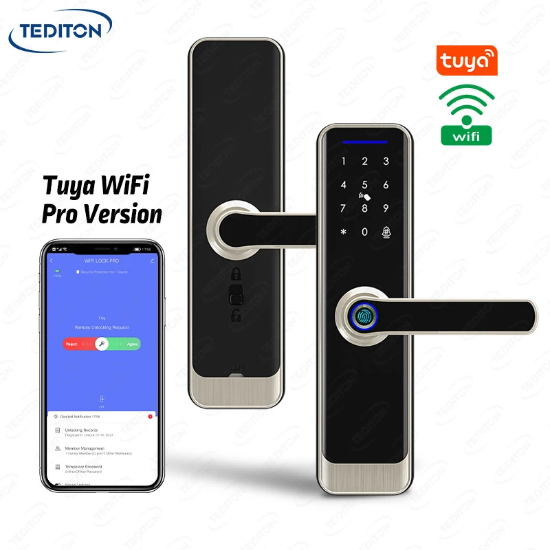 

Tediton Tuya Digital Keypad Door Lock Biometric Fingerprint Intelligent Digital Push Pull Smart Door Lock