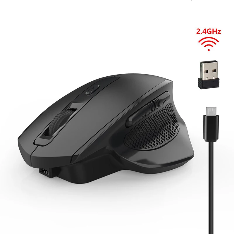 

SeenDa Rechargeable 2.4G Wireless Mouse 6 Buttons Gaming Mouse for Gamer Laptop Desktop USB Receiver Silent Click Mute Mouse, Black