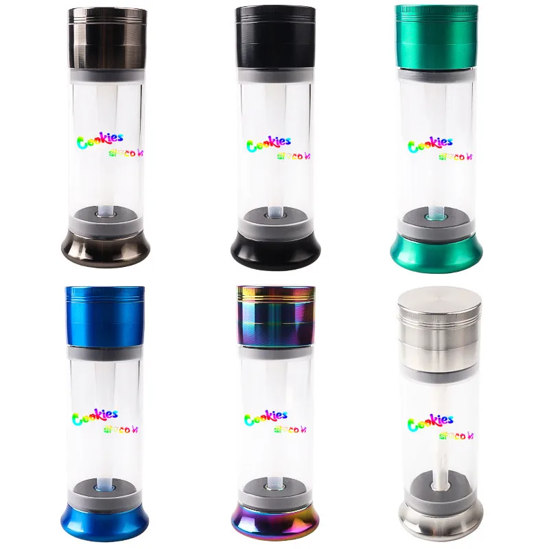 

2 In 1 Filling Tobacco Weed Pipe Grinder Kit Built-in Disposable Cigarette Filler Horn Tube Herbal Crusher Smoking Accessories, Silver blue green colorful