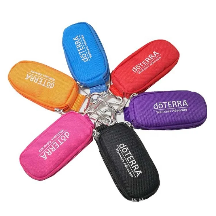 

Essential Oil Key Chain Carrying Case with 10 Amber Vials Bottles, Black/purple/orange/green/navy/red/pink/
