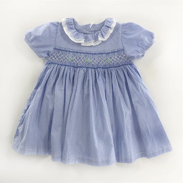 

Sweet Cute Cotton Flower Printing Short Sleeve Child Girls Smocked Dress, 4 colors