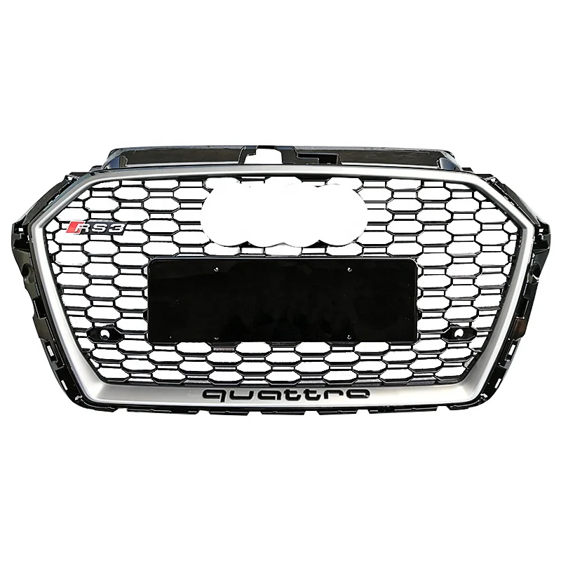 

Chrome black silver front bumper grill for Audi A3 S3 center honeycomb mesh grille for Audi RS3 quattro style 2017 2018 2019