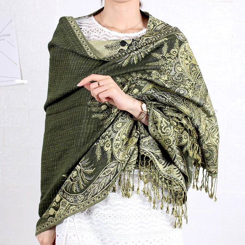 Custom Woven Pattern Scarf Female Autumn and Winter Thickened Warm Jacquard Pashmina for Ladies