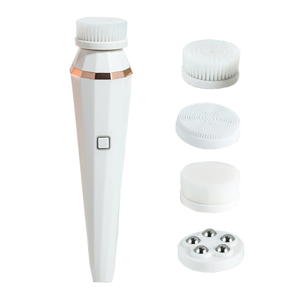 

Dropshipping High end 4 in 1 multi-functional rechargeable Facial Cleansing Brush Exfoliators Cleaning cleanser massage brush, White, light pink, light green