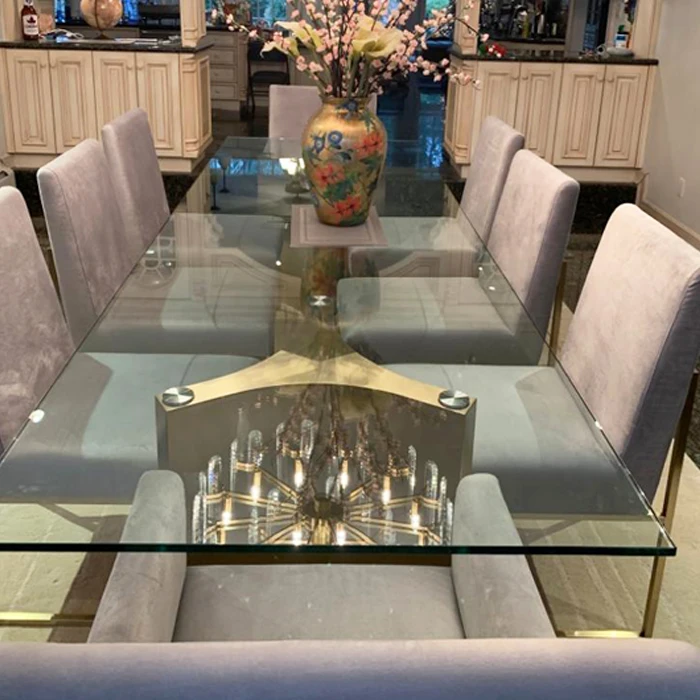 New Design Luxury Furniture Brass Base Dining Table Steel Tempered