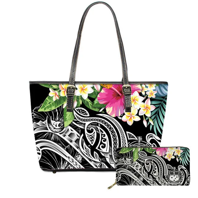 

Wholesale Purses For Women Vintage Custom Large Shoulder Handbags Luxury 2pCS Polynesian Tribal Turtle Purses And Handbags, Customized color