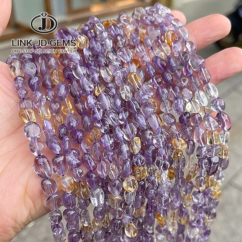 

JD 6-8mm Natural Amethyst And Citrine Irregular Shaped Healing Crystal Loose Beads for Jewelry Making