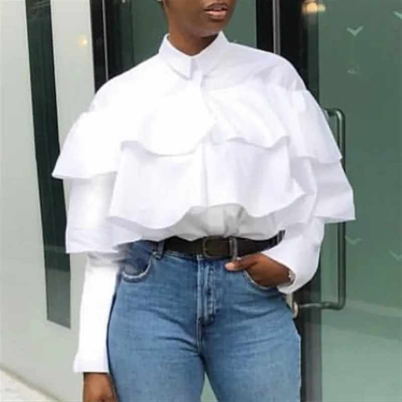 

Plus Size Women Clothing Fall 2020 Blouses Elegant Women Ruffles Office Ladies' Blouses & Tops