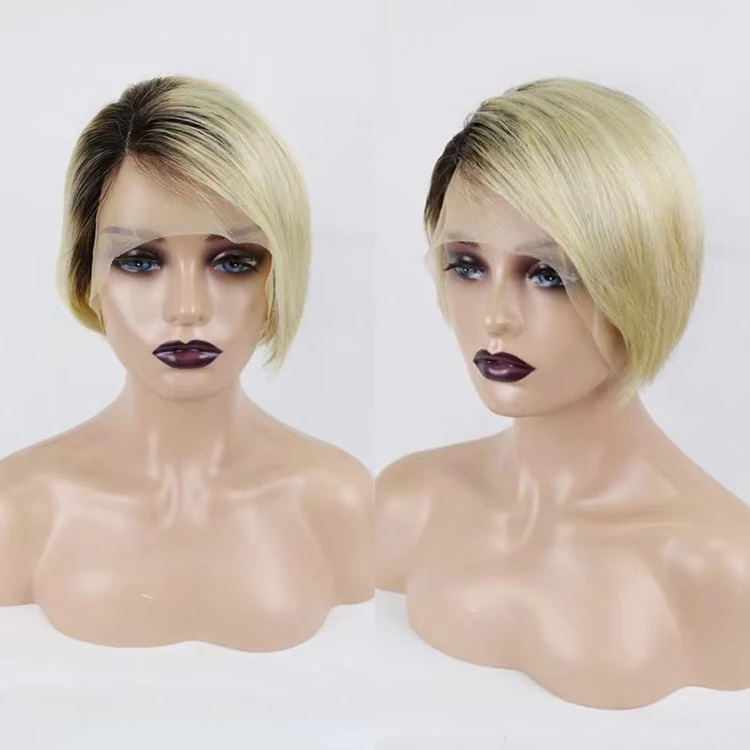 

New Design Short Bob Wig Lace Front T-Part Pixie Cut Short Human Hair Wigs,Wholesale Bob T1B/613 Color Summer Wigs