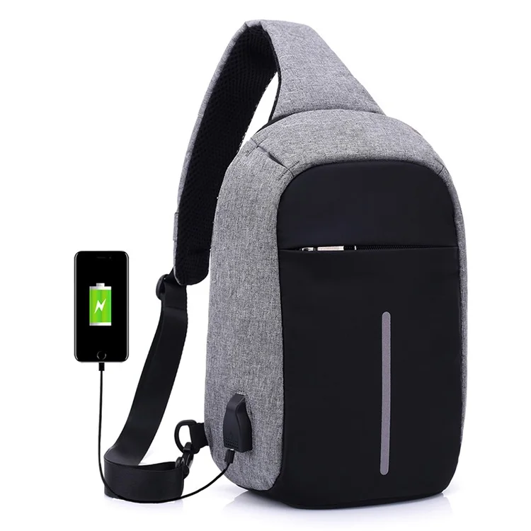 

High quality antitheft mens chest bag USB cross body bag, 3 colors