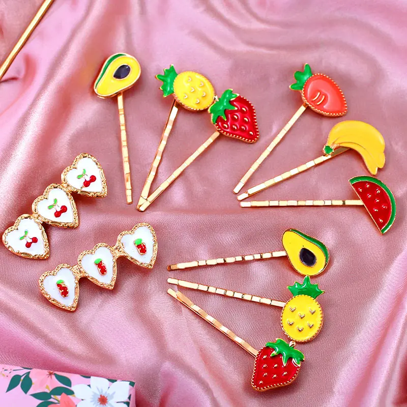 

2020 New Trendy Korean Hair Jewelry for Children Girls Women Baby Cute Fruit Hair Clip 3pcs/Set Colorful Word Clip, 6 colors fruit