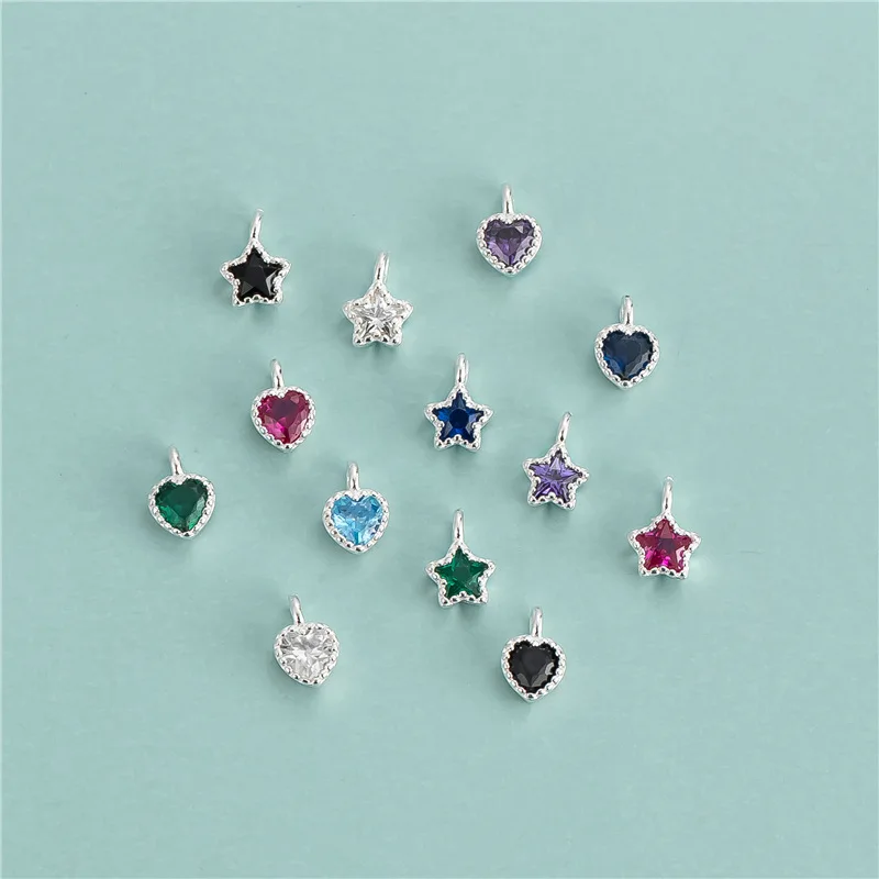 

Wholesale 925 sterling silver colorful zircon heart birthstone charms diy necklace star pendant findings