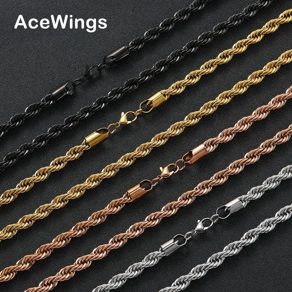 SC005  6mm 16" 18" 20" 22" 24" 30" Stainless Steel  Rope Chain  Hip Hop Chain Necklace