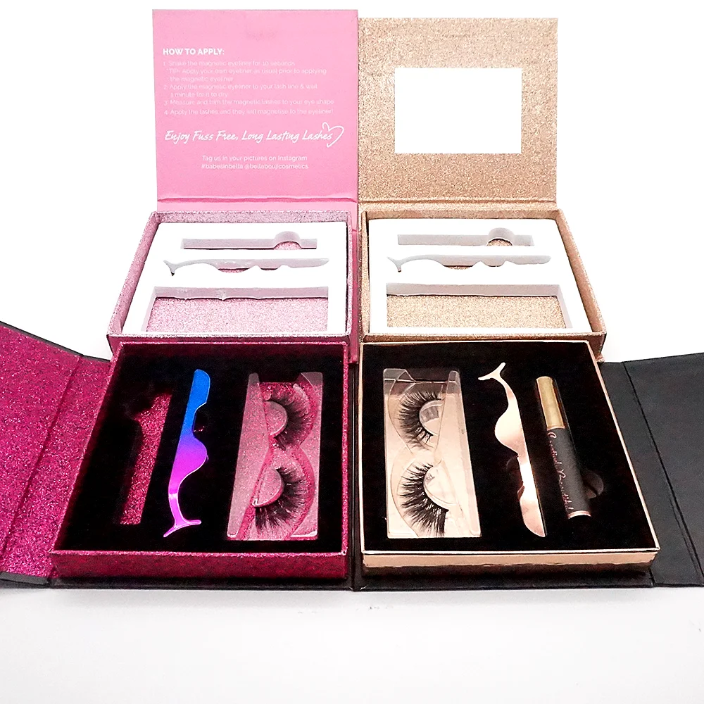 

3D mink magnetic eyelashes vendor eyelash wholesale with customized boxes, Natural black