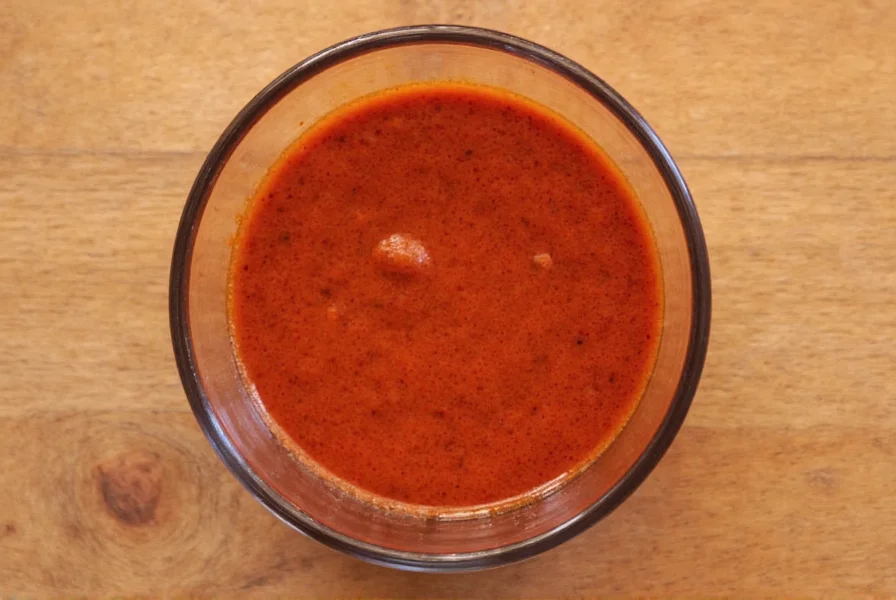 Close-up of homemade guajillo sauce in a bowl