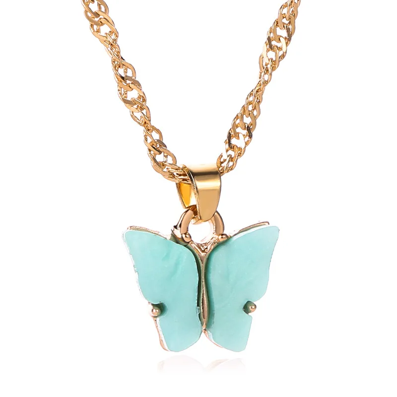 

Japan and South Korea Sweet Butterfly Pendant Acrylic Color Necklace Women's Wild Clavicle Chain