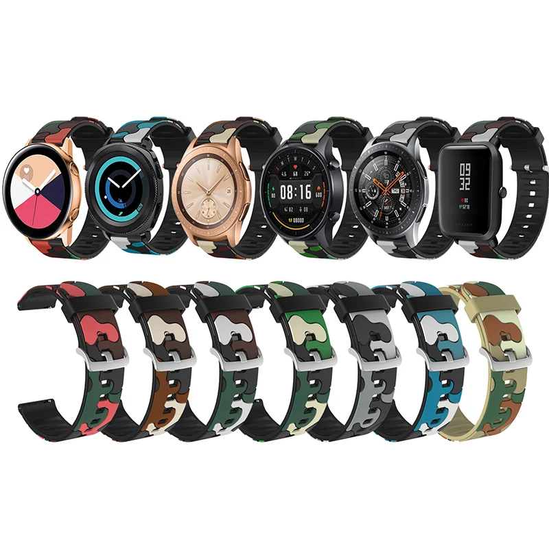 

BOORUI Colorful Camouflage 20mm band for samsung galaxy watch 46mm straps smart accessories strap replacement for xiaomi amazfit, Black,purple,blue,pink