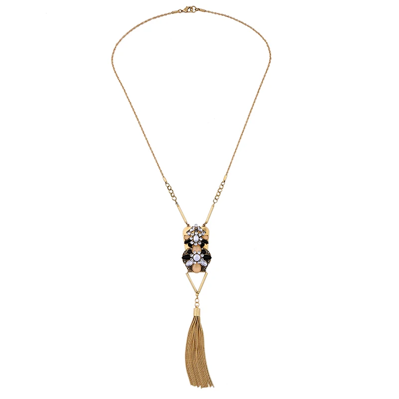 

xl01505a Acrylic Chain Crystal Short Tassel Copperin Indian Style Exotic Women's Necklace 2021, As picture