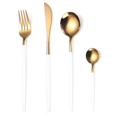 

2021 new stainless steel table knife spoon and fork color handle cutlery set, Black gold, platinum, gray gold, green gold, blue gold