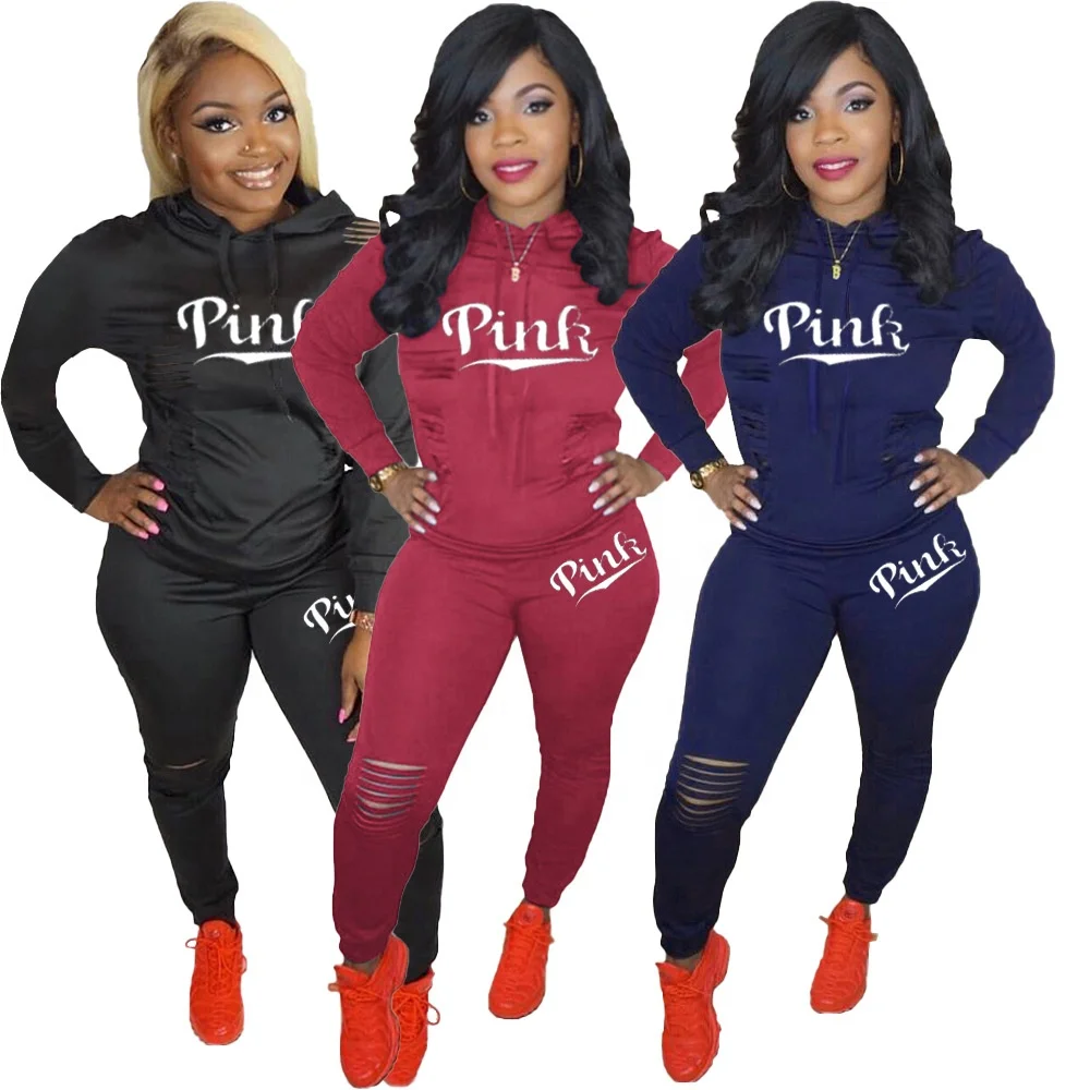 

Wholesale Price Pink Printed Women Two Piece Set Hoodie Crop Top And Pants Sports Jogging Tracksuit Clothing Sets, Customized color