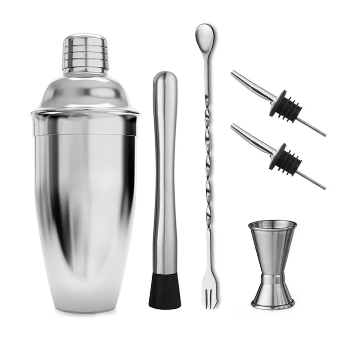 

600ml 750ml Drink Bartender Kit Bars Set Tools Stainless Steel Cocktail Shaker Mixer, Silver rose gold