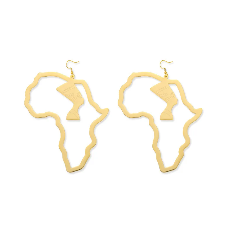

Bohemia African Map Earrings 11CM Africa Earrings Jewelry Stainless Steel Boho Dangling Earrings Women Jewelry, Picture shows