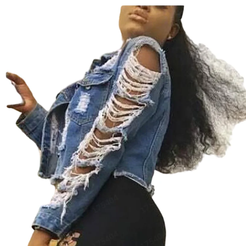 

2021 Fashion Fall Clothing Hole Jeans Jacket Coats Ladies Ripped Plus Size Denim Jacket Women