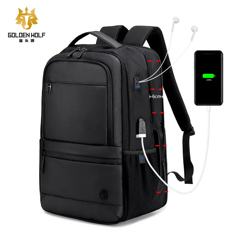 

Mochila sac a dos Expandable Waterproof Business Custom Bagpack Laptop USB Charging Backpack Men Rucksack Black Mochilas