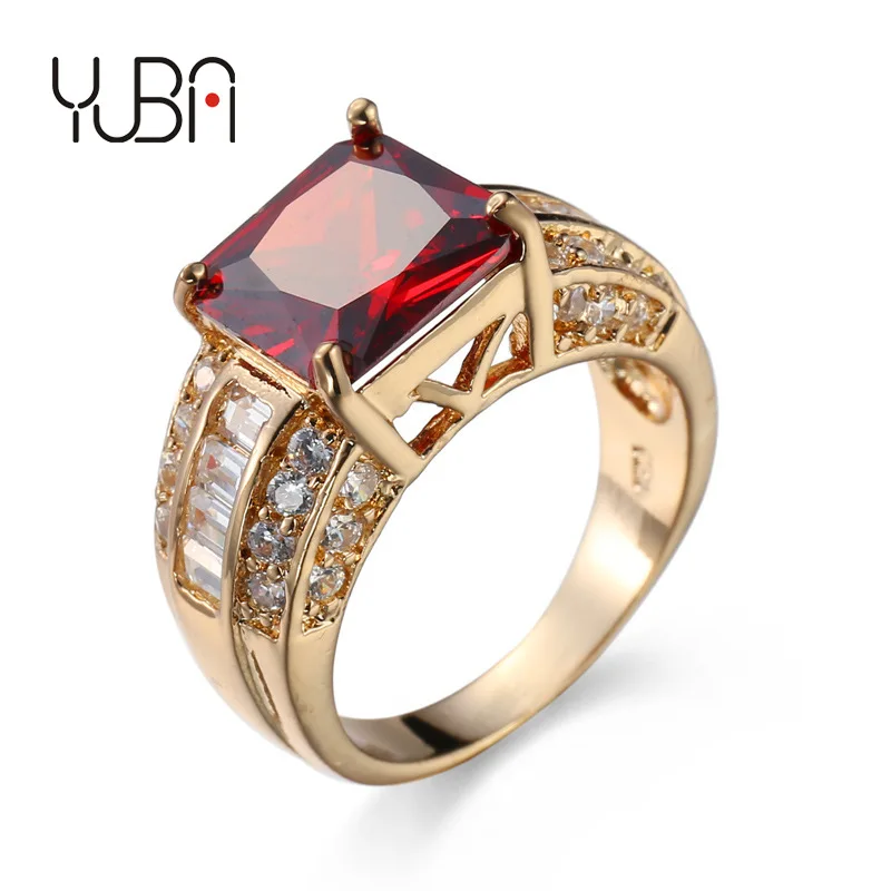 

Cross-border source of wish new hot selling garnet red zircon jewelry men and women wedding ring jewelry ring, Picture shows