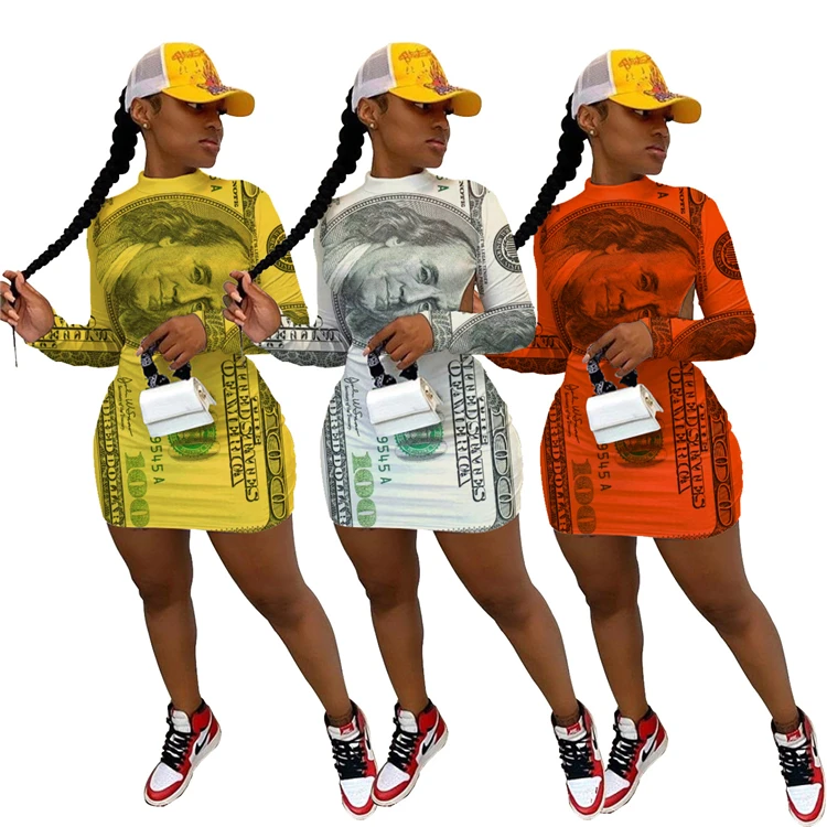 

D96195 Sexy printed dress 2021 fahsion women backless dress fall clothing for woman