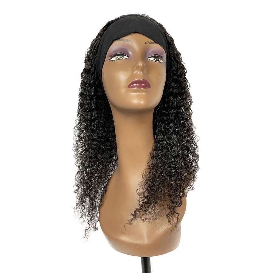 

Wholesale Human Hair Wigs Kinky Curly Human Hair Headband Wig for Black Women Natural Black Color Full Machine Wigs, Natural black color hair wig