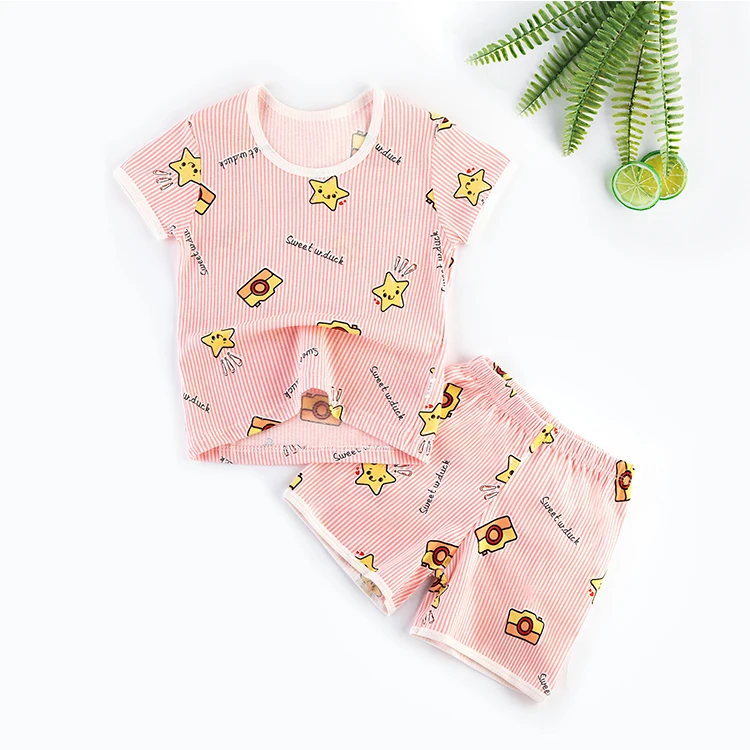 Cute Korean Style Bear Flower Short Sleeve Children's Pajamas Sets For ...