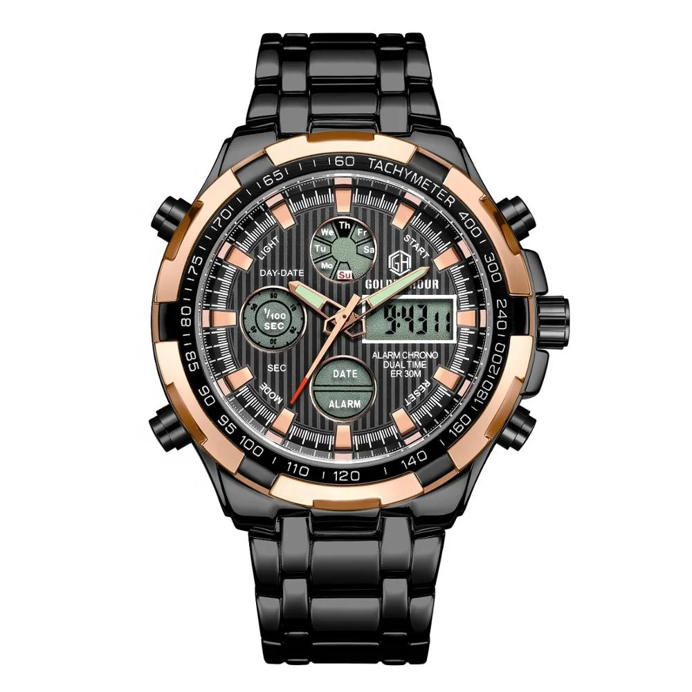 

GOLDENHOUR Watch GH108 wach men with CE certificate darker wavs iced out watch, Multi colors